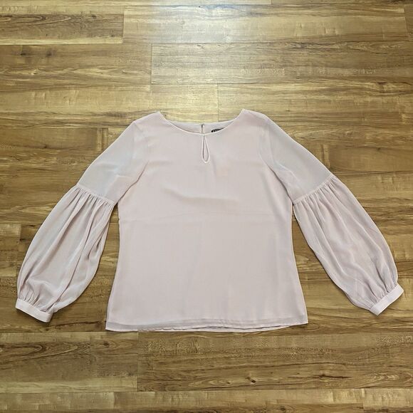 EXPRESS NWT M Women's Pink Sheer Chiffon Blouse Round Neck Balloon Sleeve Office - Picture 10 of 16